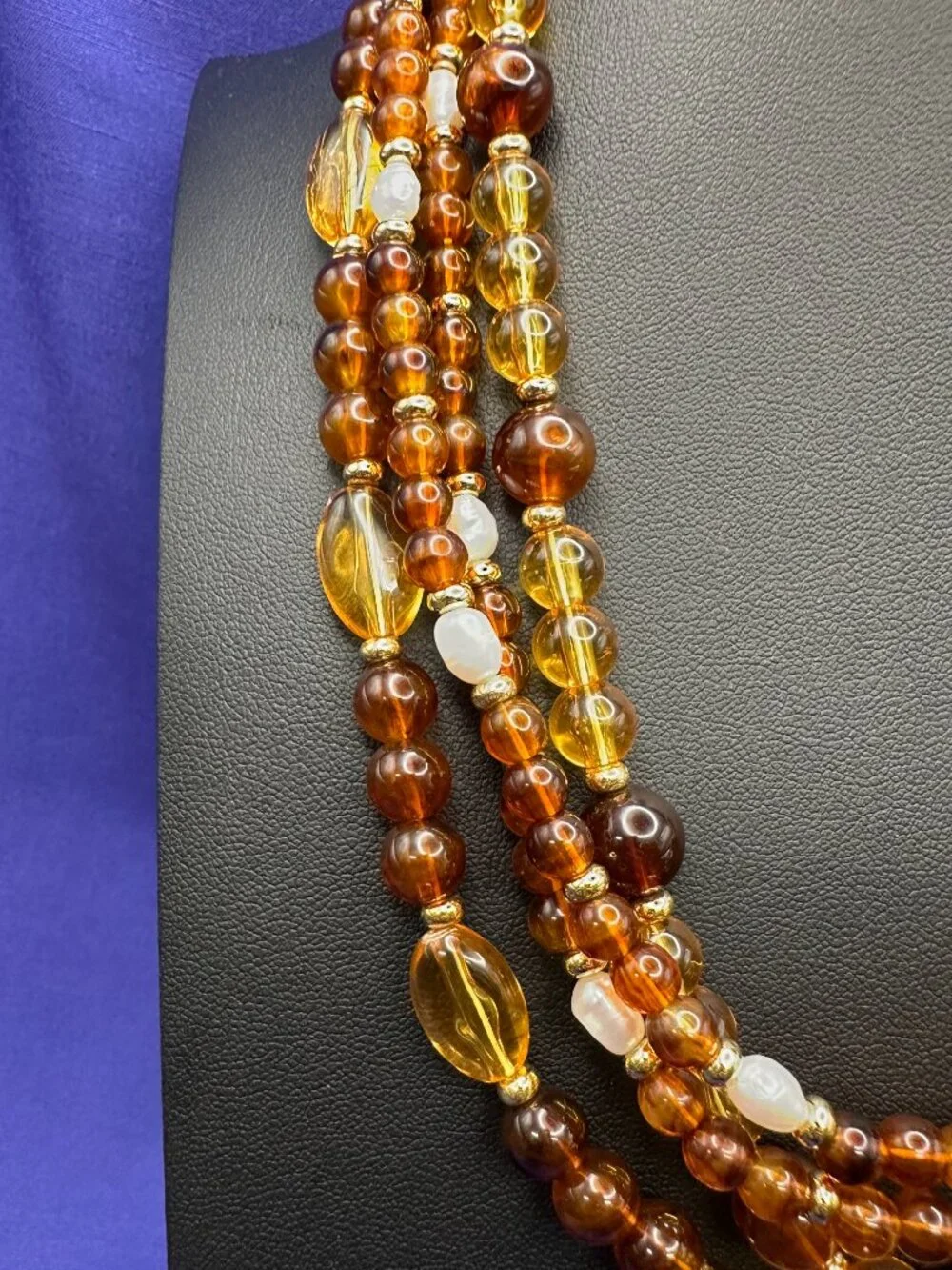 Givenchy Multi-Strand Faux Amber & Baroque Pearl Necklace